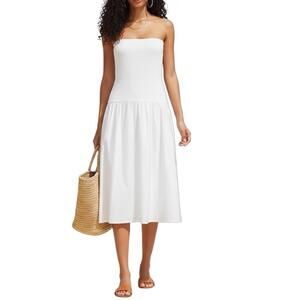 WeWoreWhat Ribbed Bandeau Midi Dress White S Strapless Fit & Flare